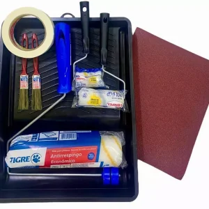 Kit Pintura Parede Bandeja Rolo Lã Fita Crepe E Pincel 19 Pç